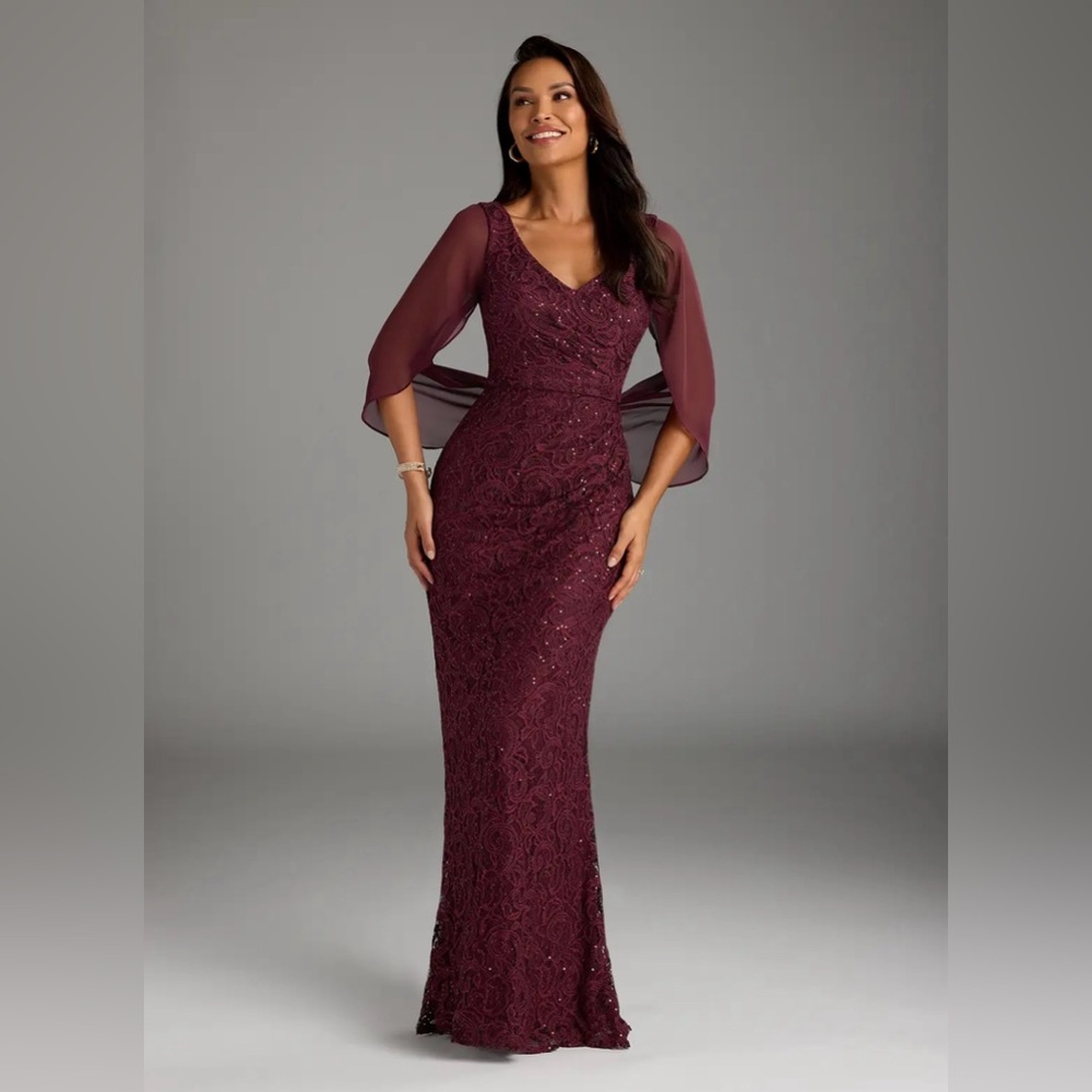 Azazie Lulu Cabernet Mermaid V-Neck Sequins Chiffon Dress